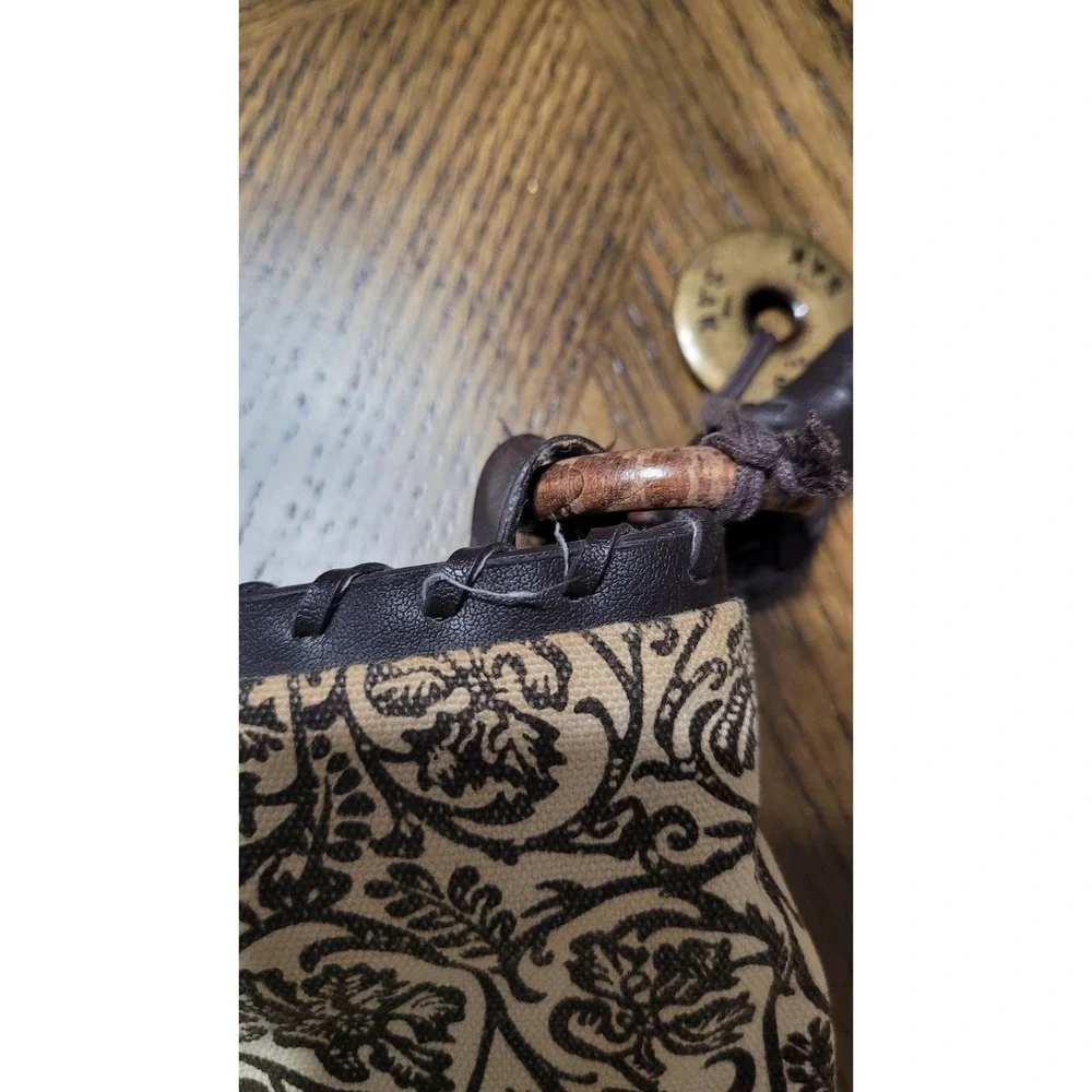 The Sak Brown Tan Damask Floral Canvas Hobo Shoulder Bag Braided Strap flaw